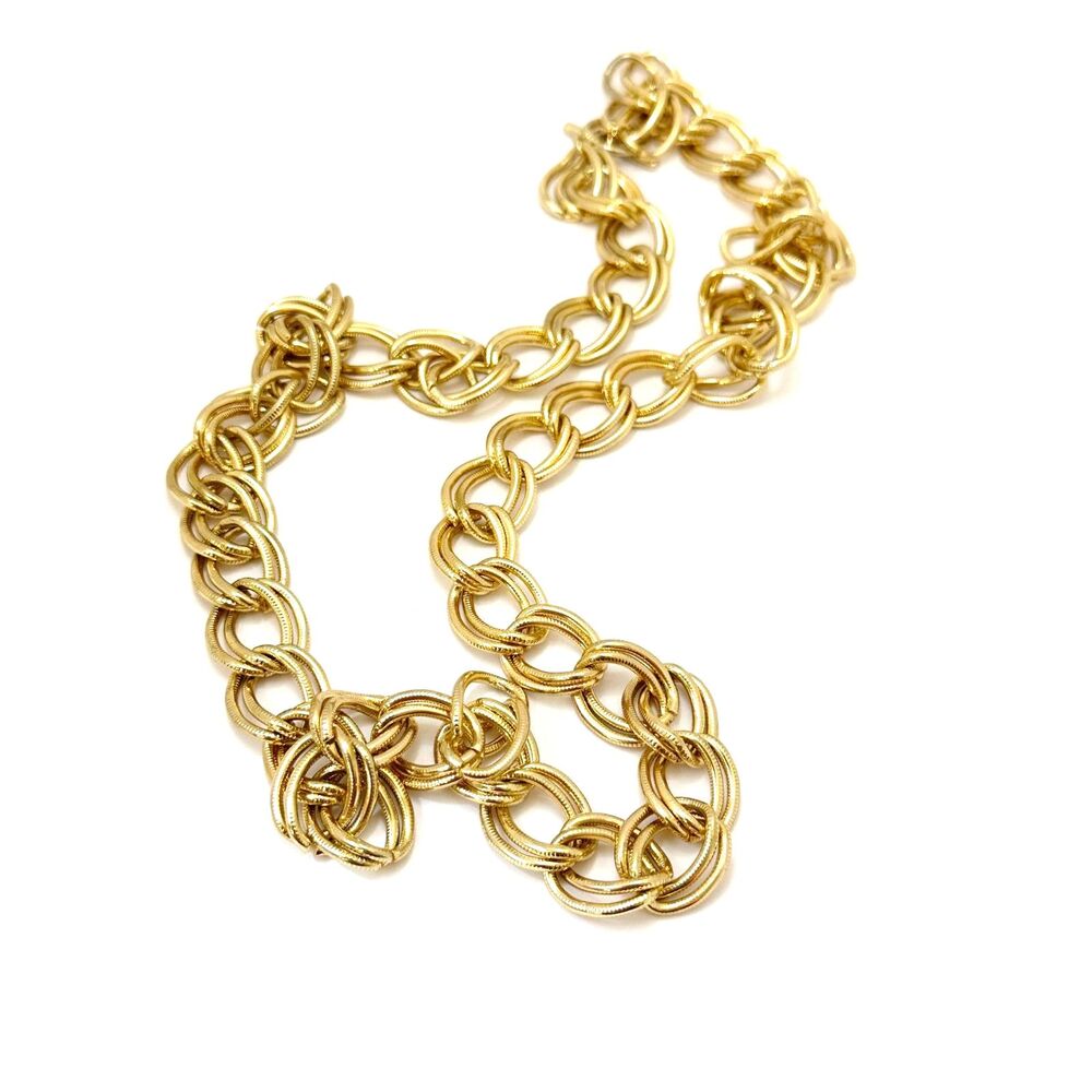 Vintage Gold Tone Necklace Double Link Chunky Chain
